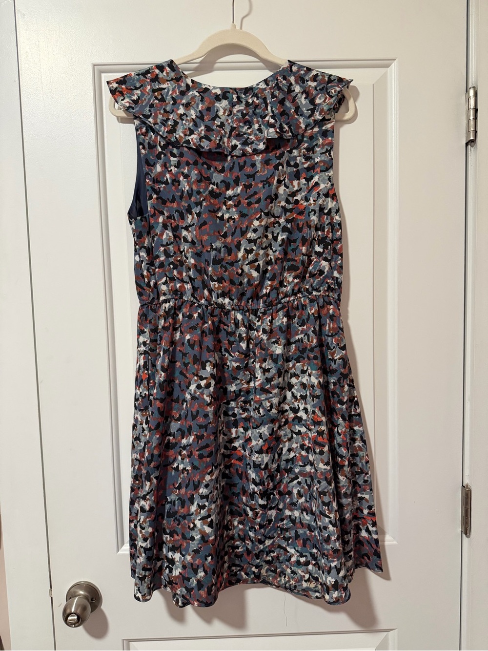 BCBGeneration Blue Multi-Print Ruffle Wrap Dress - Picture 3 of 5